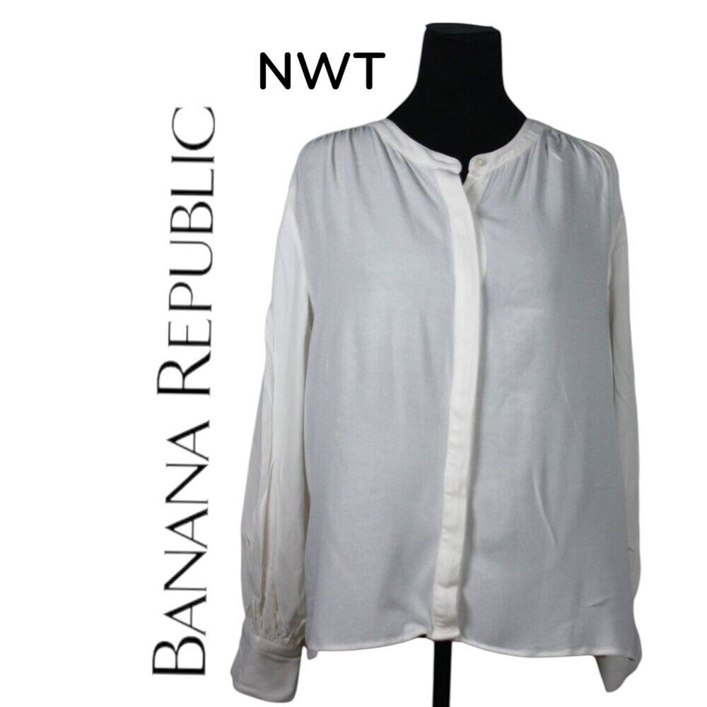 NWT Banana Republic Long Sleeve Ivory Blouse Size Large